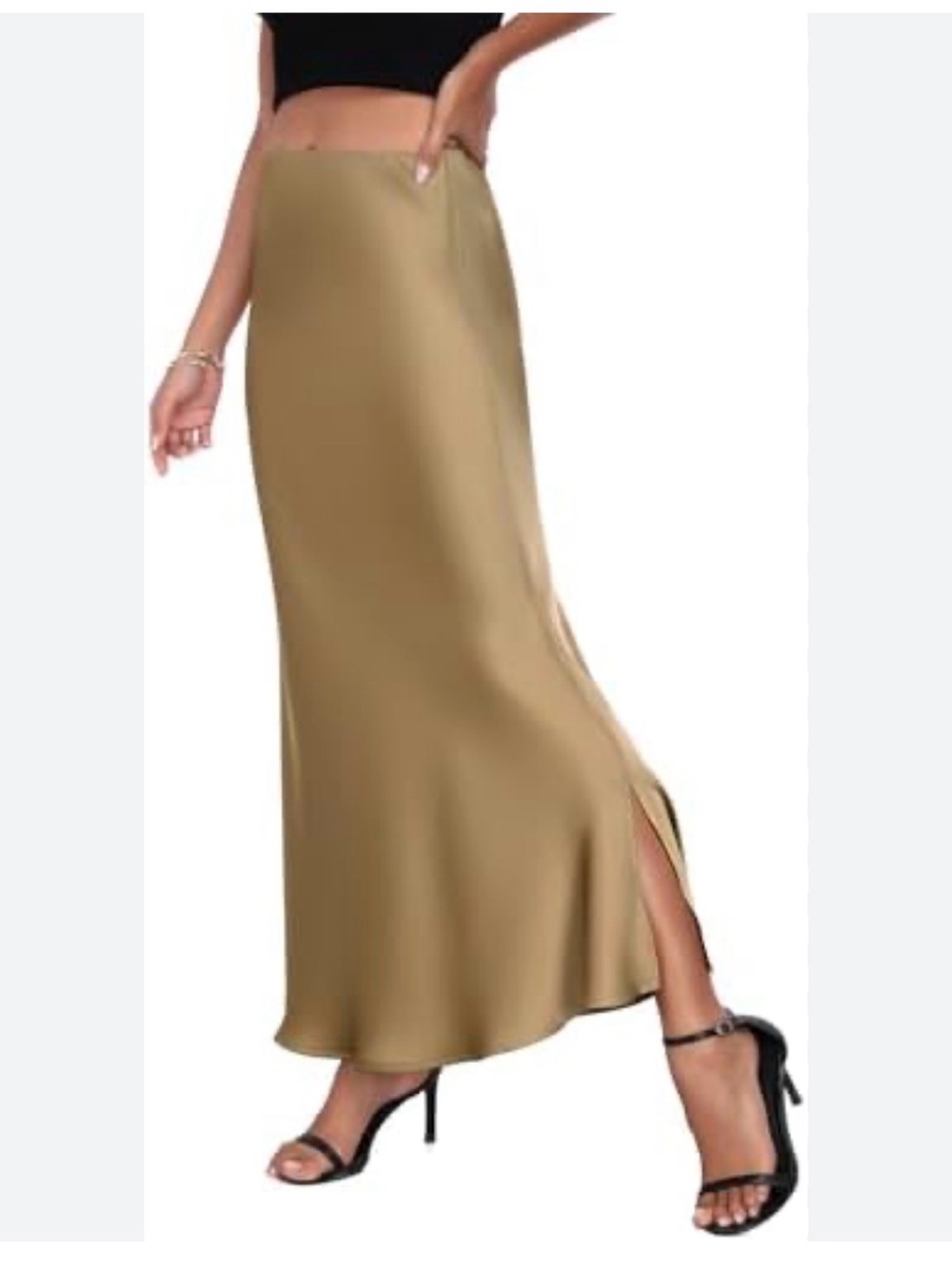 Satin Bias Maxi Skirt in Olive Green